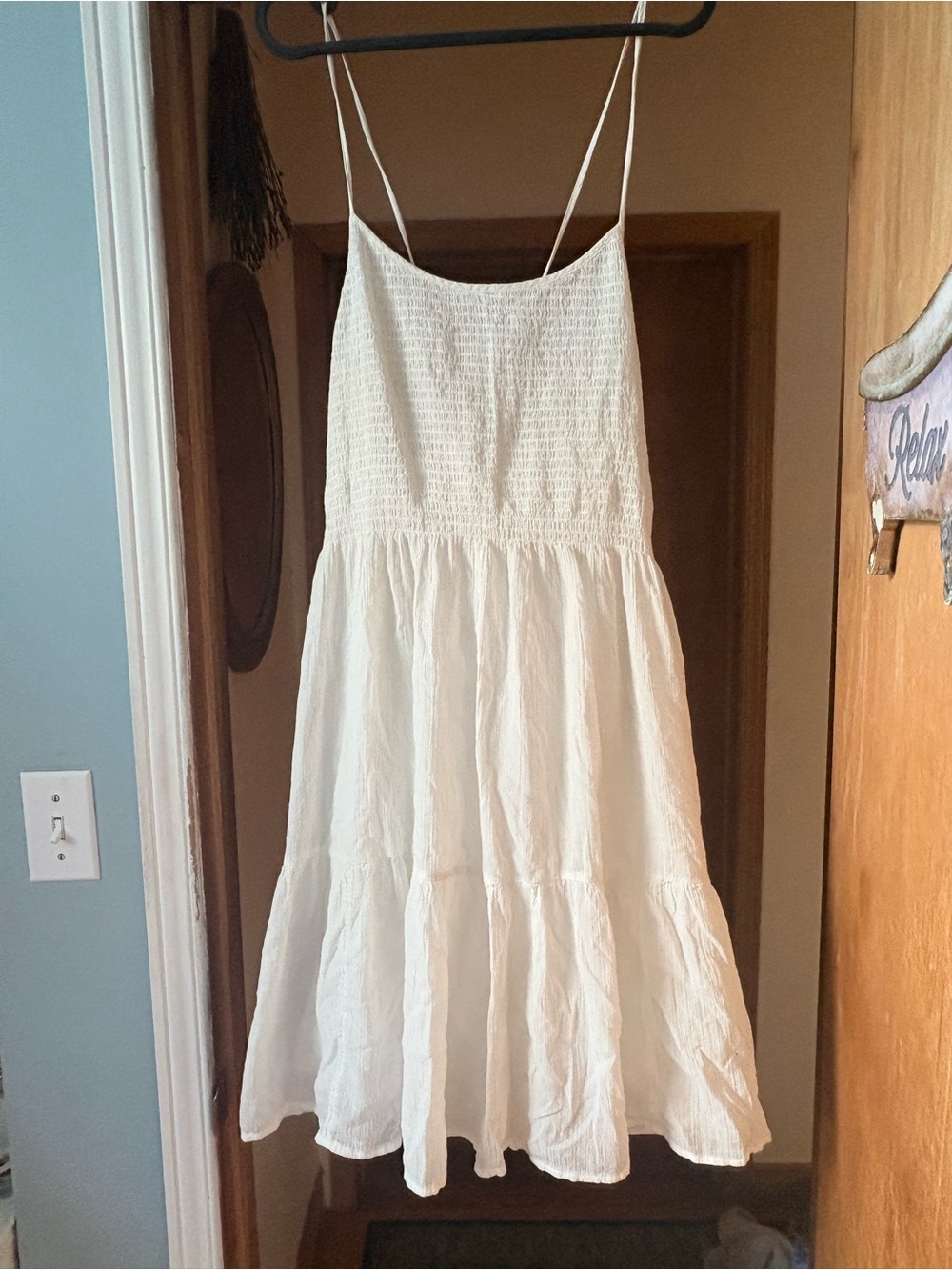 White Rouched Spaghetti Strap Dress
